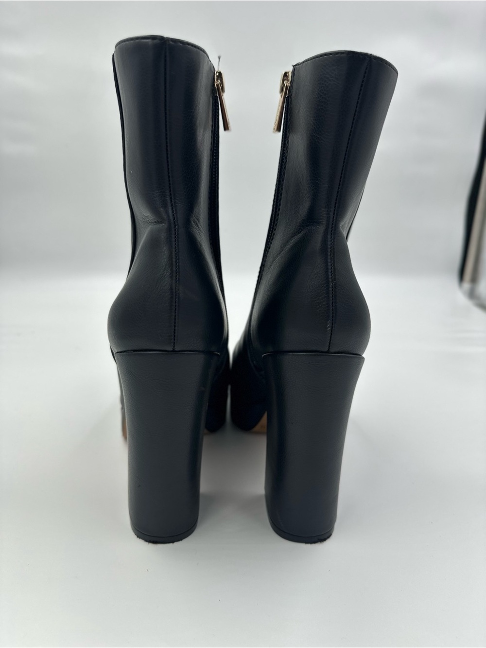 Jessica Simpson Women’s Black Leather Platform Ankle Boots with Gold Zipper - Picture 4 of 6